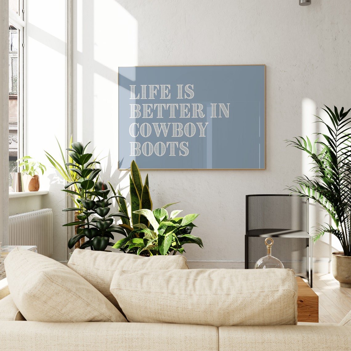 Life Is Better In Cowboy Boots Dusty Blue Typography Art Poster - Image 4