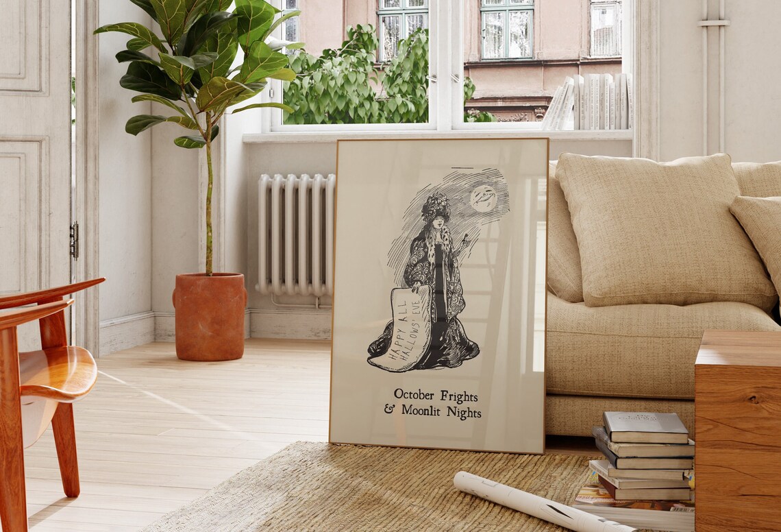Happy All Hallows Eve Vintage Witch October Frights Art Poster - Image 3