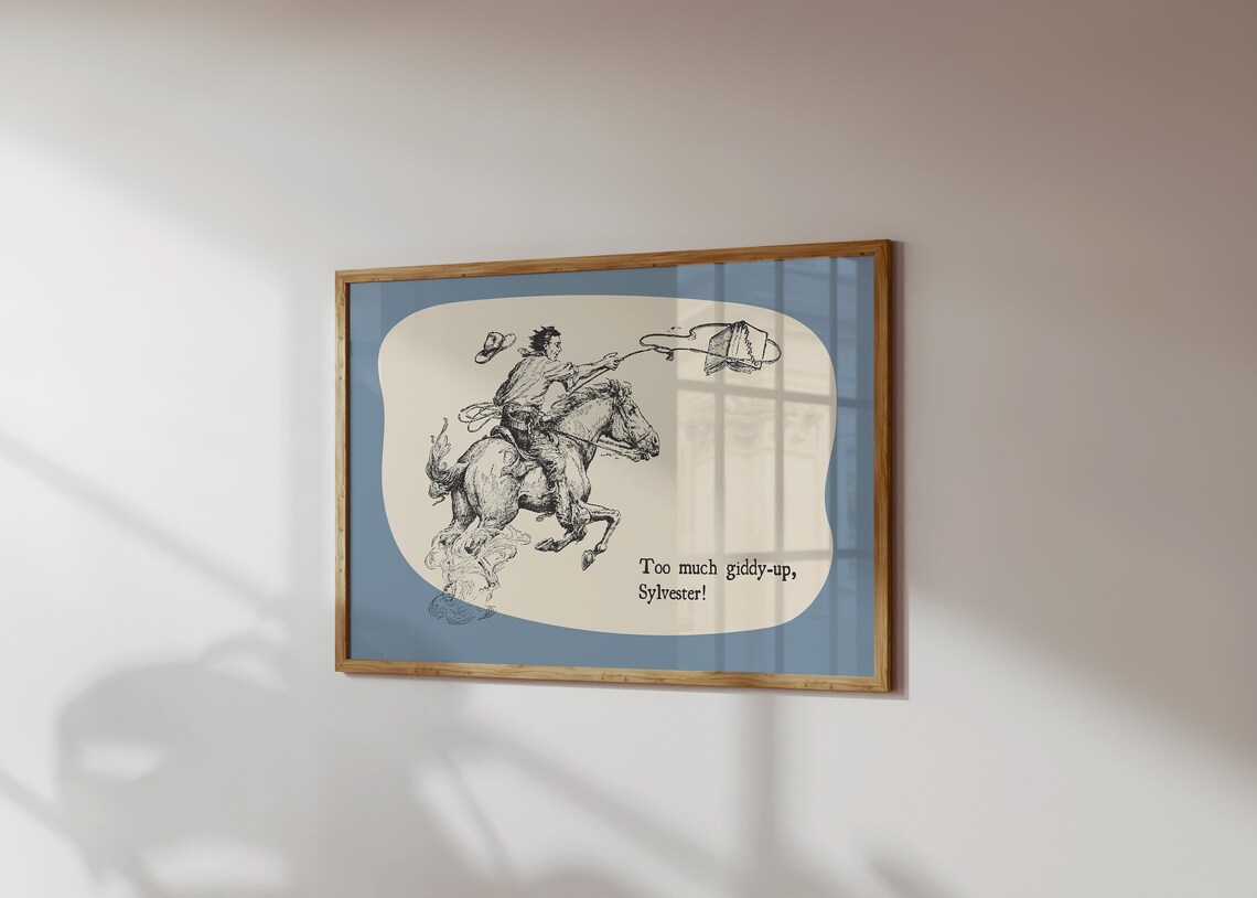 Too Much Giddy-Up Sylvester Vintage Cowboy Horse Pun Western Poster - Image 2