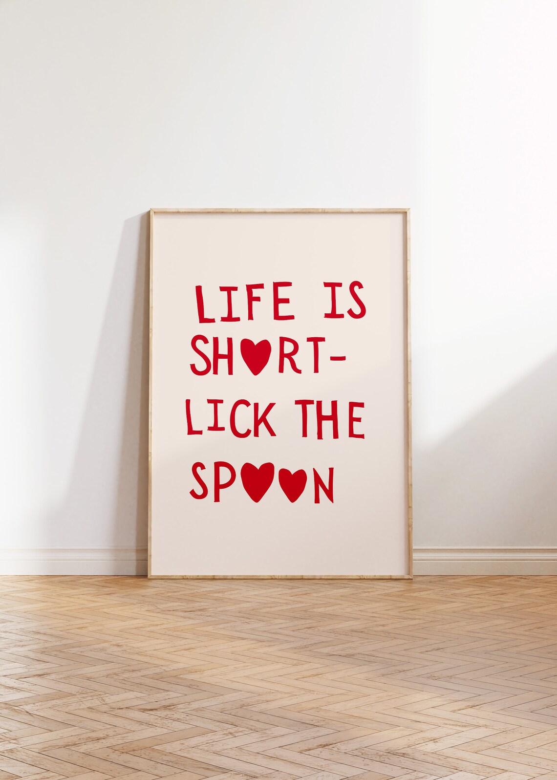 Life Is Short Lick the Spoon Red Heart Letter Baking Quote Poster - Image 4