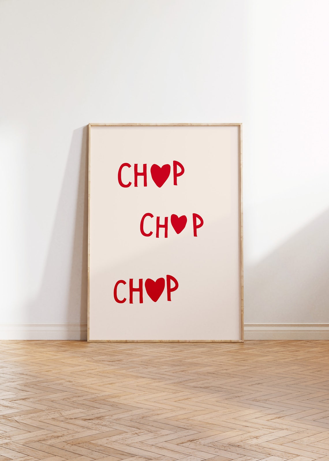 Playful Chop Chop Red Heart Typography Minimalist Kitchen Wall Art - Image 4