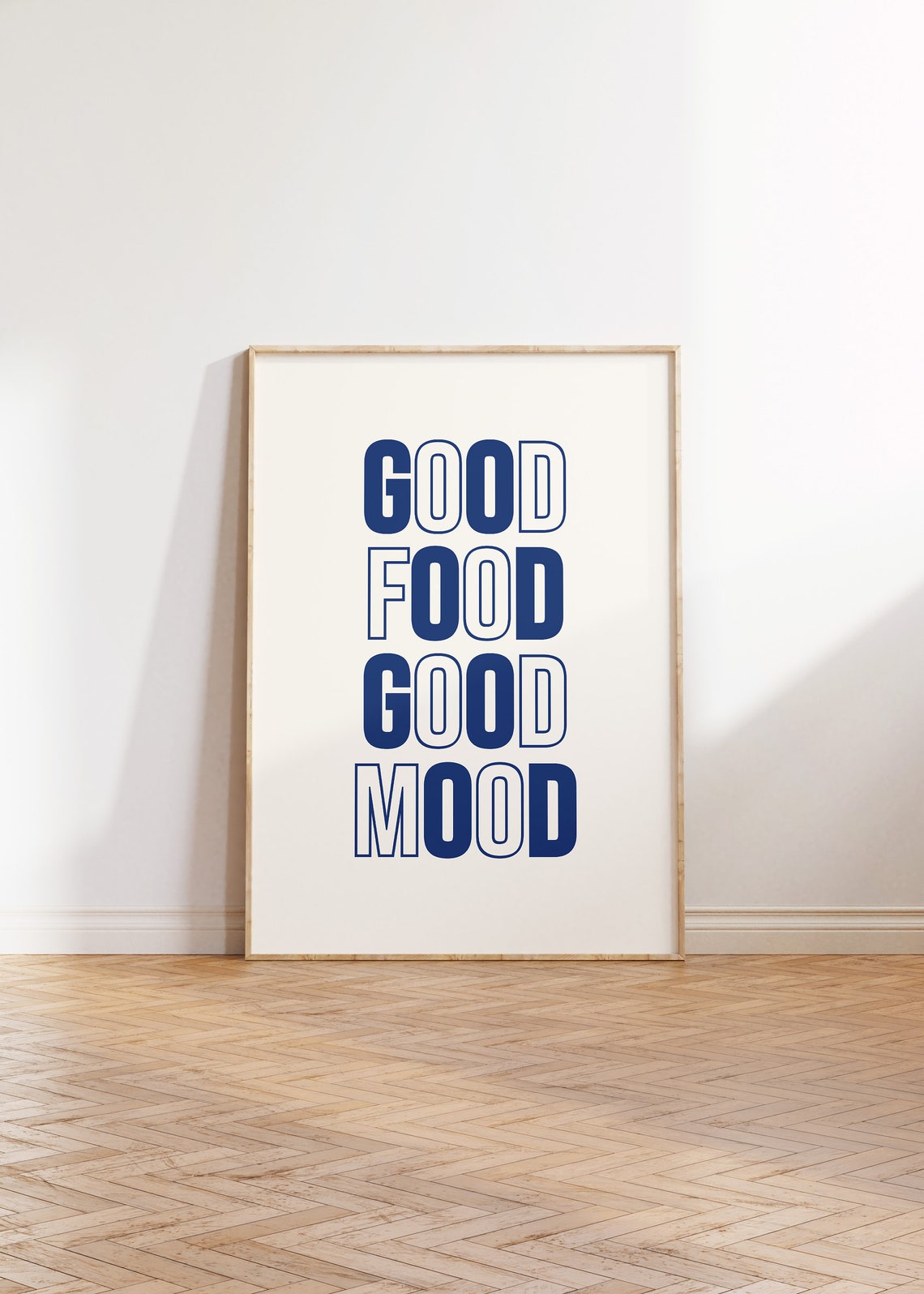 Good Food Good Mood Navy Blue Retro Kitchen Typography Wall Art - Image 2