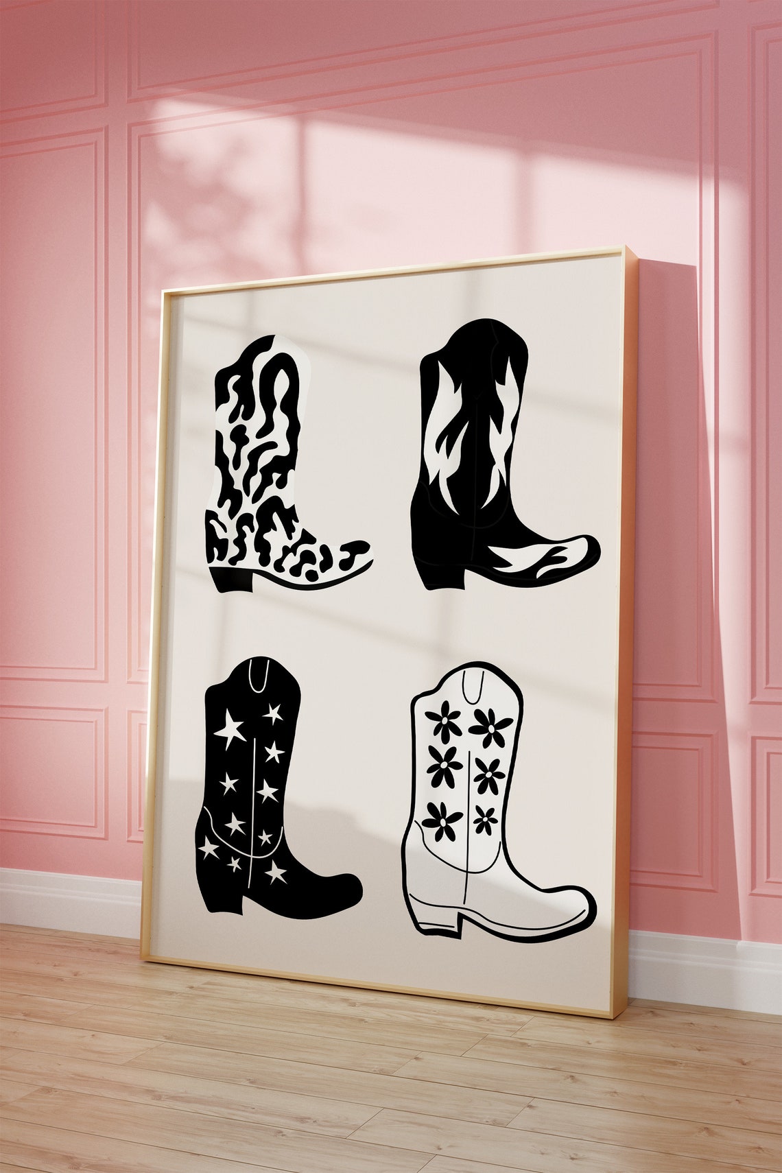 Four Black Cowboy Boots Leopard Star Floral Western Boot Wall Art - Image 2