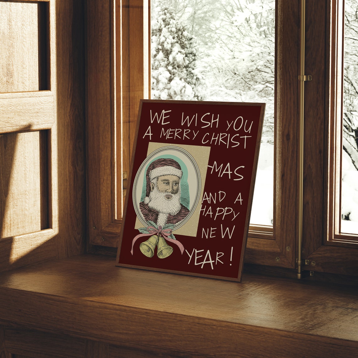 Quirky Eclectic Santa Claus We Wish You Merry Christmas Wall Art - Image 2