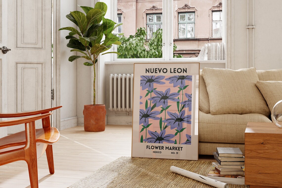 Nuevo Leon Mexico Flower Market Purple Floral Botanical Travel Poster - Image 4