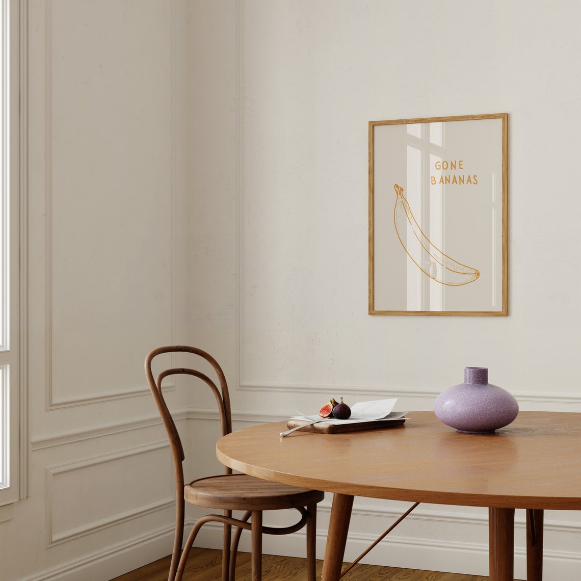 Gone Bananas Golden Yellow Banana Line Art Kitchen Decor Poster - Image 2