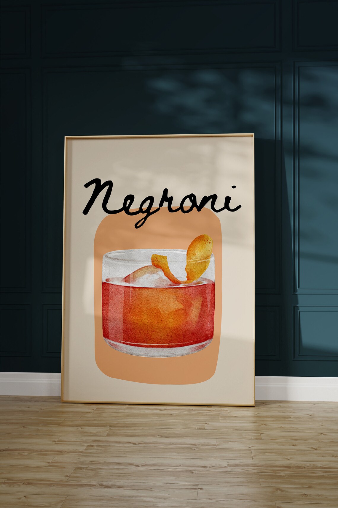 Negroni Cocktail Watercolor With Orange Peel Bar Cart Art Print - Image 2