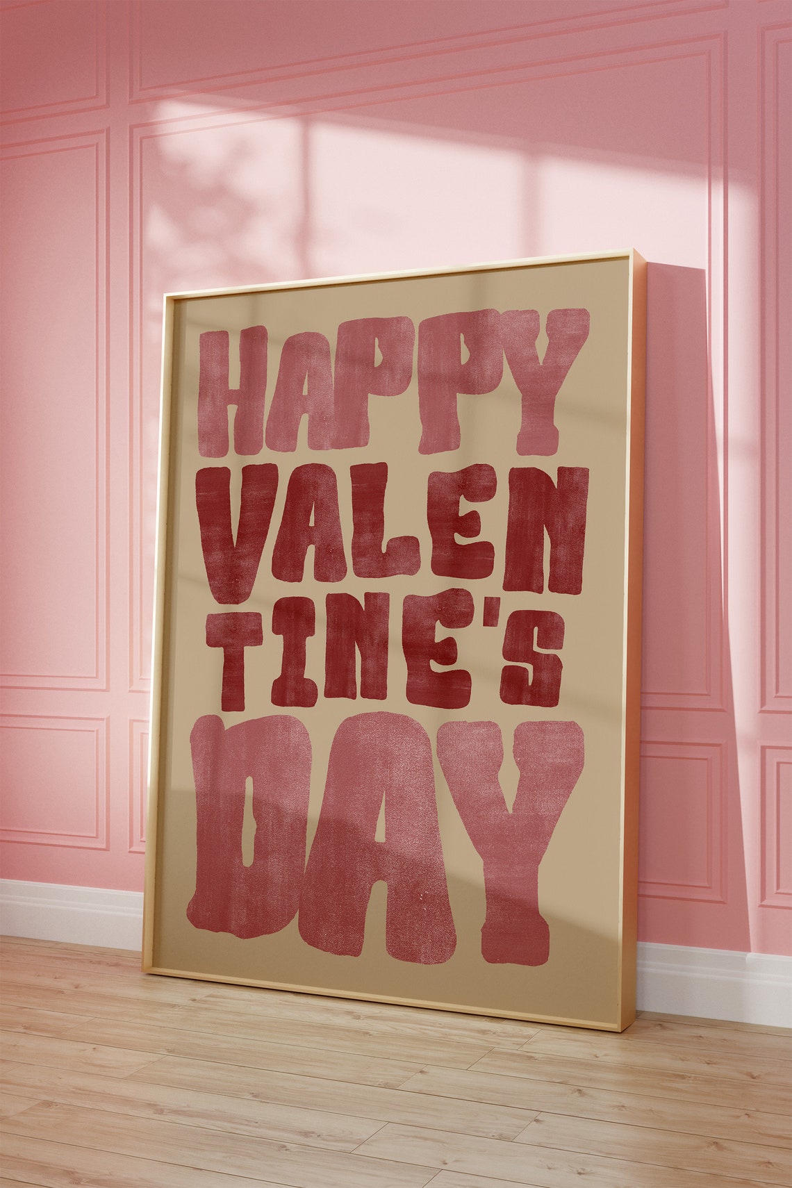 Happy Valentines Day Bold Retro Red Lettering Beige Typography Poster