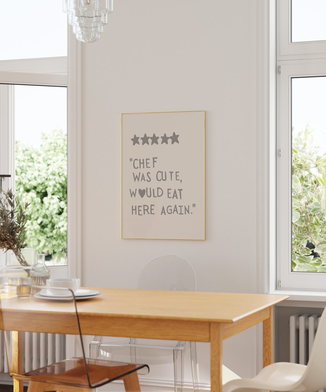 Chef Was Cute Would Eat Here Again Gray Five Star Review Poster - Image 3