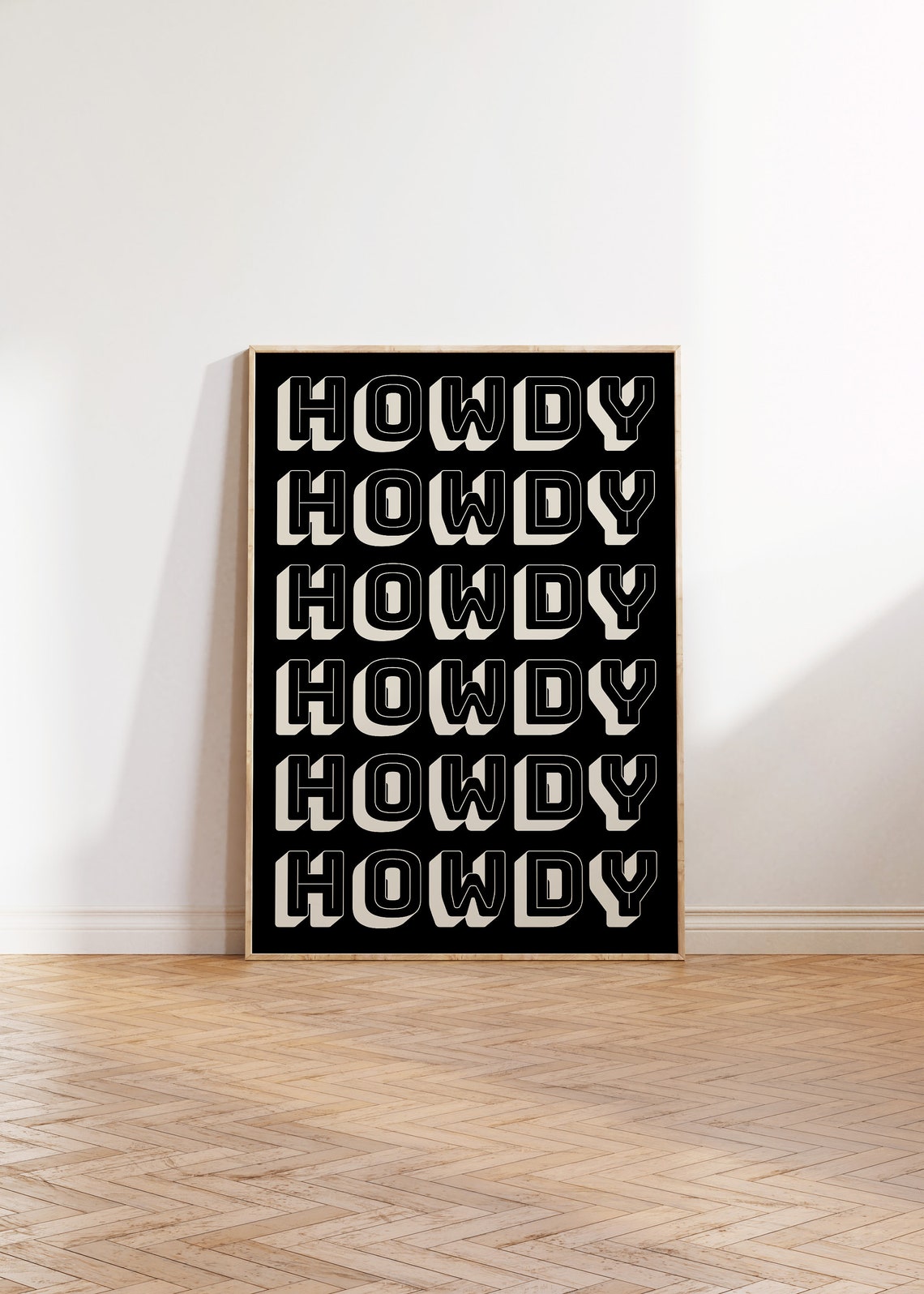 Retro Howdy Black And Cream Repeated Western Typography Poster - Image 4