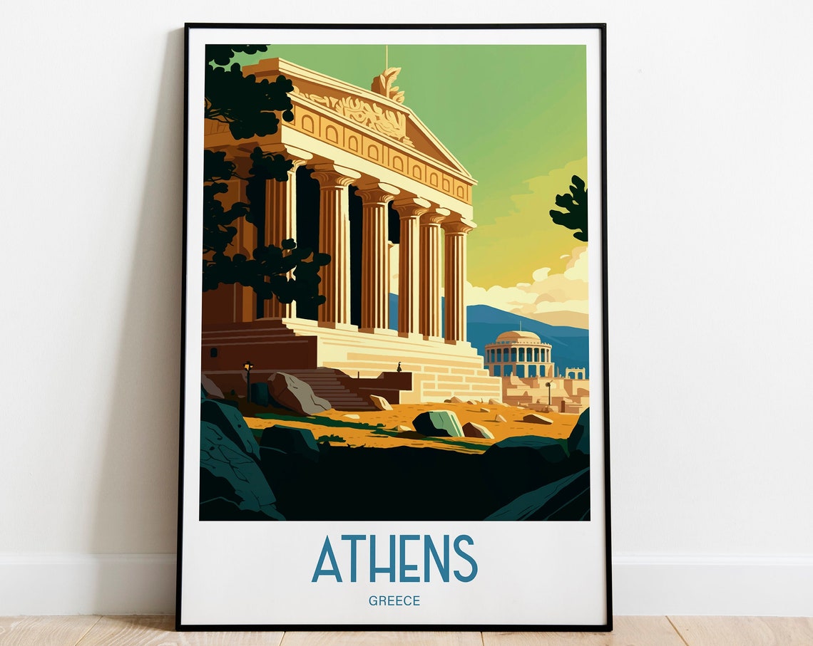 Athens Greece Travel Print Athens Greek Travel Poster Greece Travel Print Acropolis Retro Print Greek Island Travel Poster