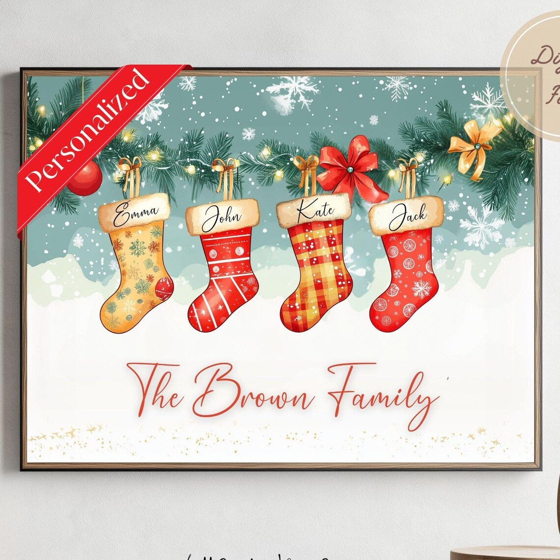 Personalized Christmas Stockings Family Name Custom Holiday Poster - Image 3