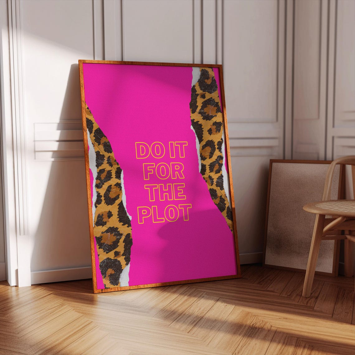 Do It For The Plot Leopard Torn Edge Hot Pink Quote Slogan Poster - Image 2