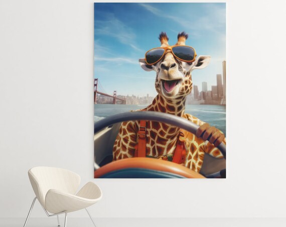 Funny Giraffe On A Boat, Animal Poster