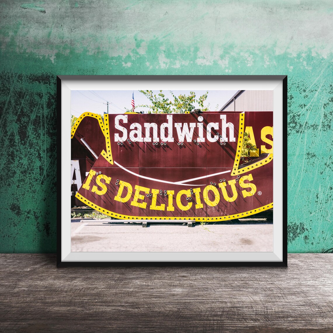 Sandwich Is Delicious Weathered Roadside Neon Sign Photo Poster
