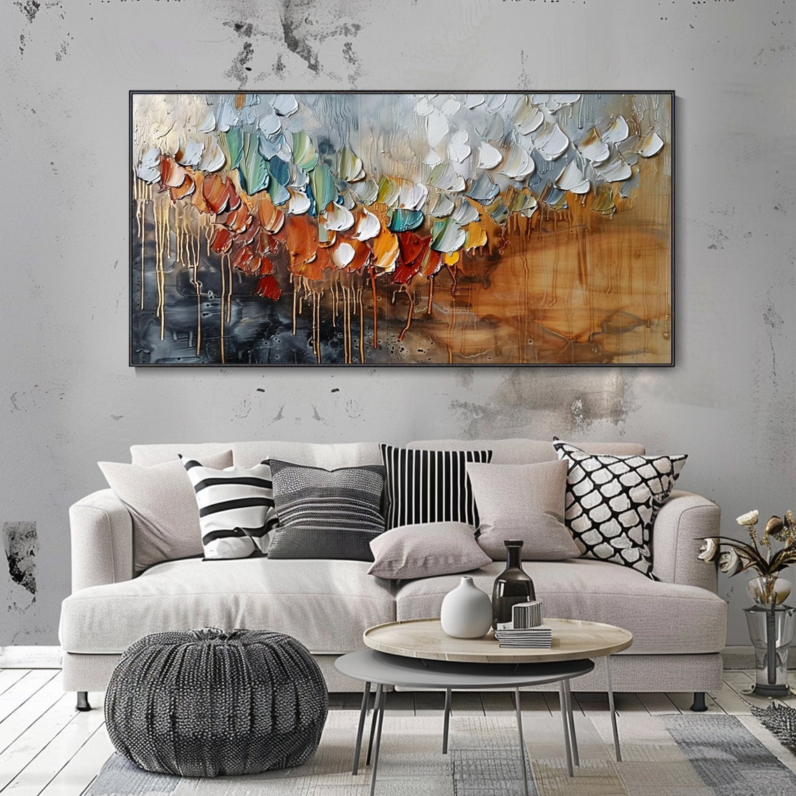 Falling Autumn Petals Abstract Textured Gold Drip Art Poster - Image 2