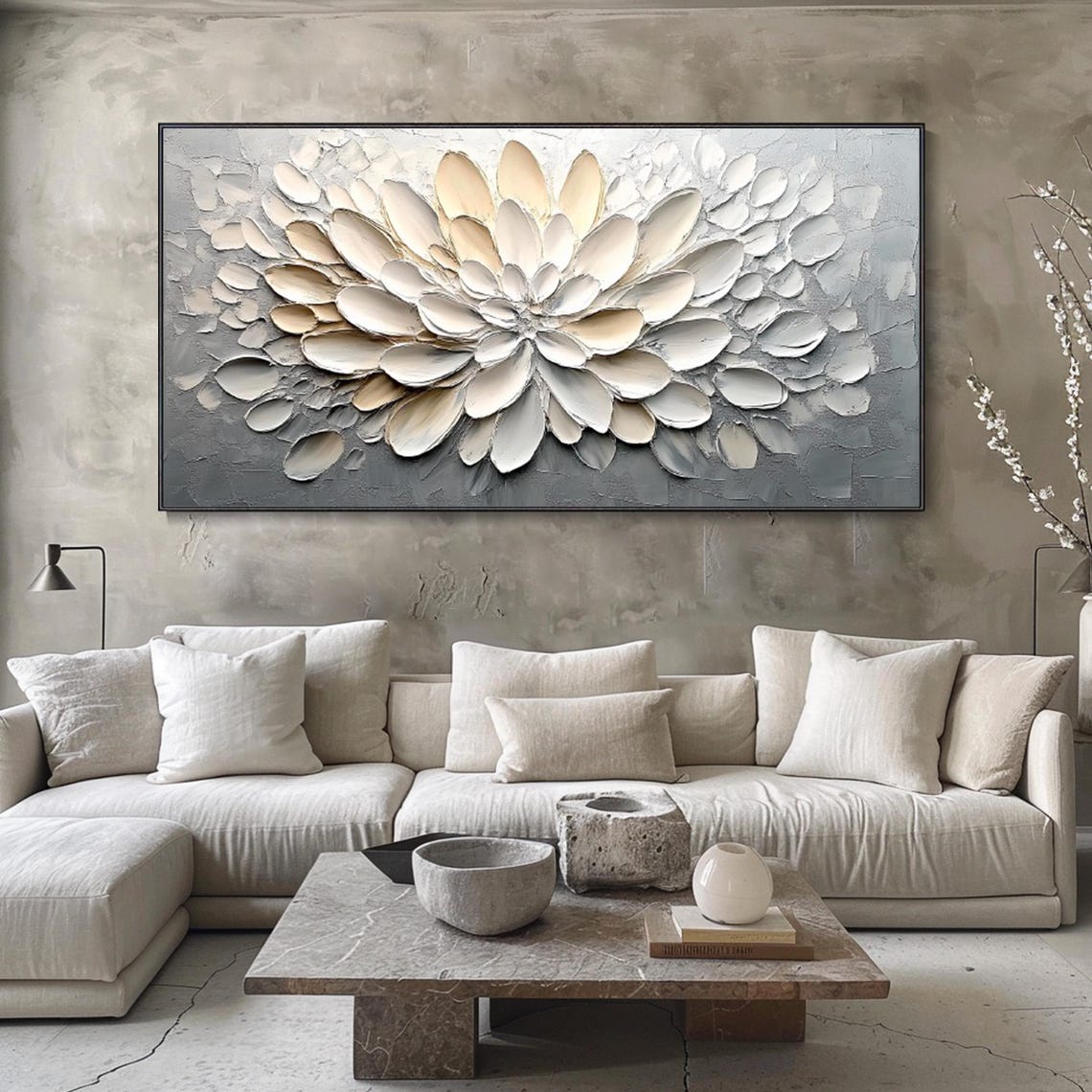 White Blooming Flower 3D Textured Minimalist Neutral Decor Poster - Image 4