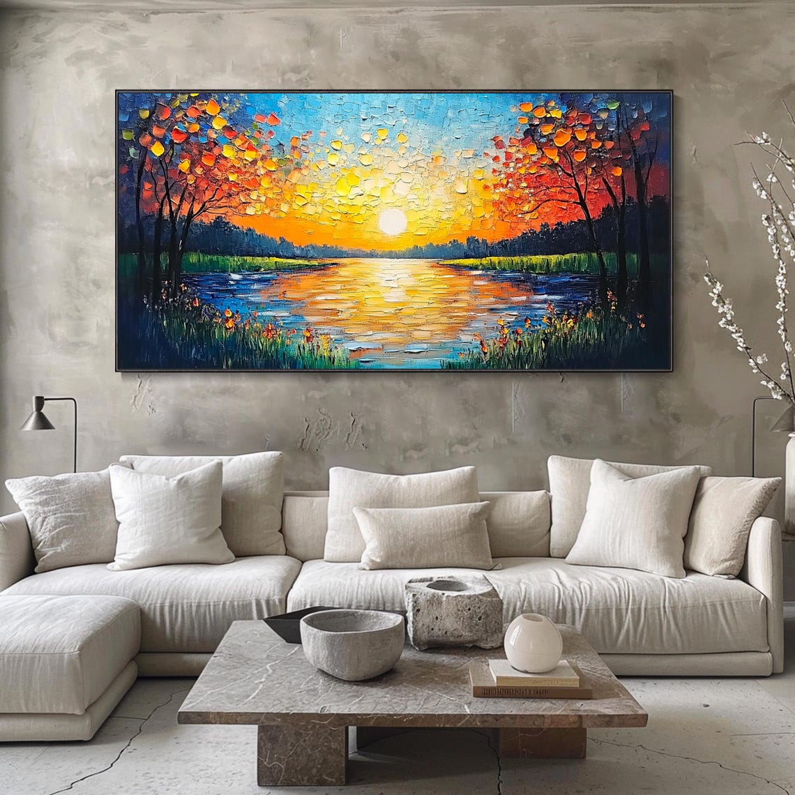 Sunset Lake Golden Trees Orange Reflection Landscape Art Poster - Image 3