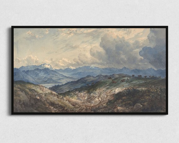 Vintage Frame Tv Landscape Art Antique Mountain Landscape Painting For Samsungs The Frame Tv