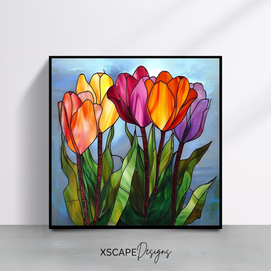 Stained Glass Tulips Colorful Spring Blooms Vibrant Floral Art Print
