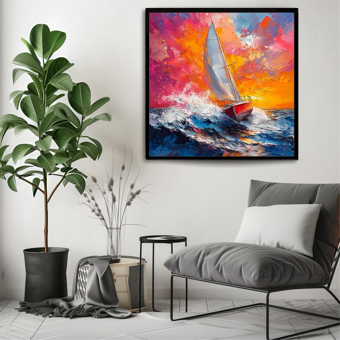 Sailing Wall Art Colorful Ocean Print Abstract Nautical Seascape Painting For Home Decor - Image 3