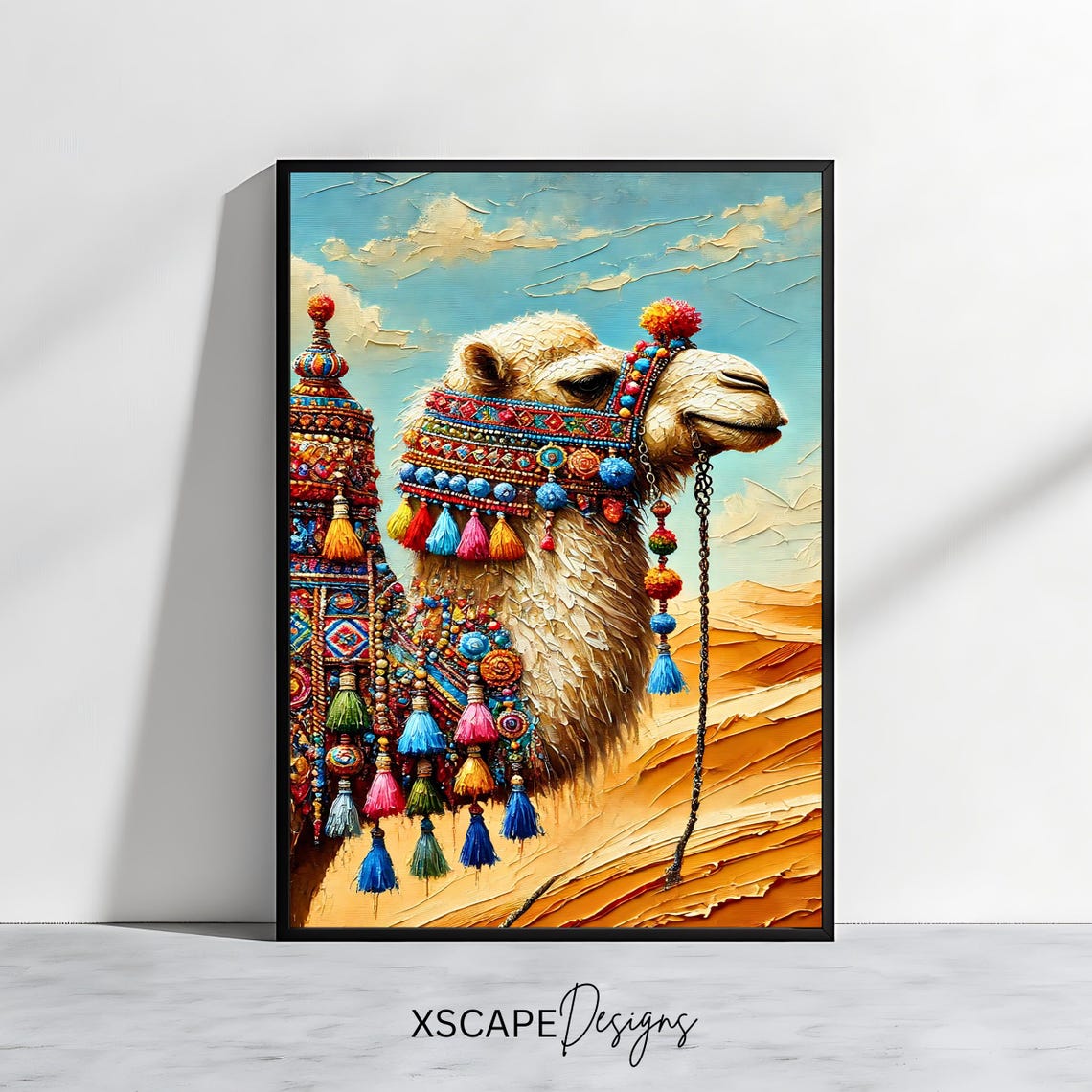 Decorated Camel Colorful Tassels Moroccan Desert Boho Animal Art Print