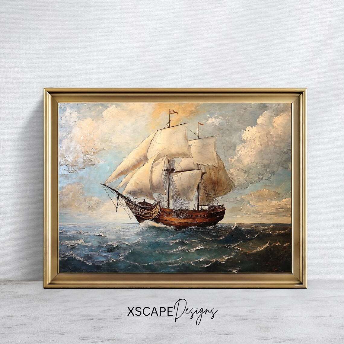 Vintage Sailing Ship Nautical Seascape Poster