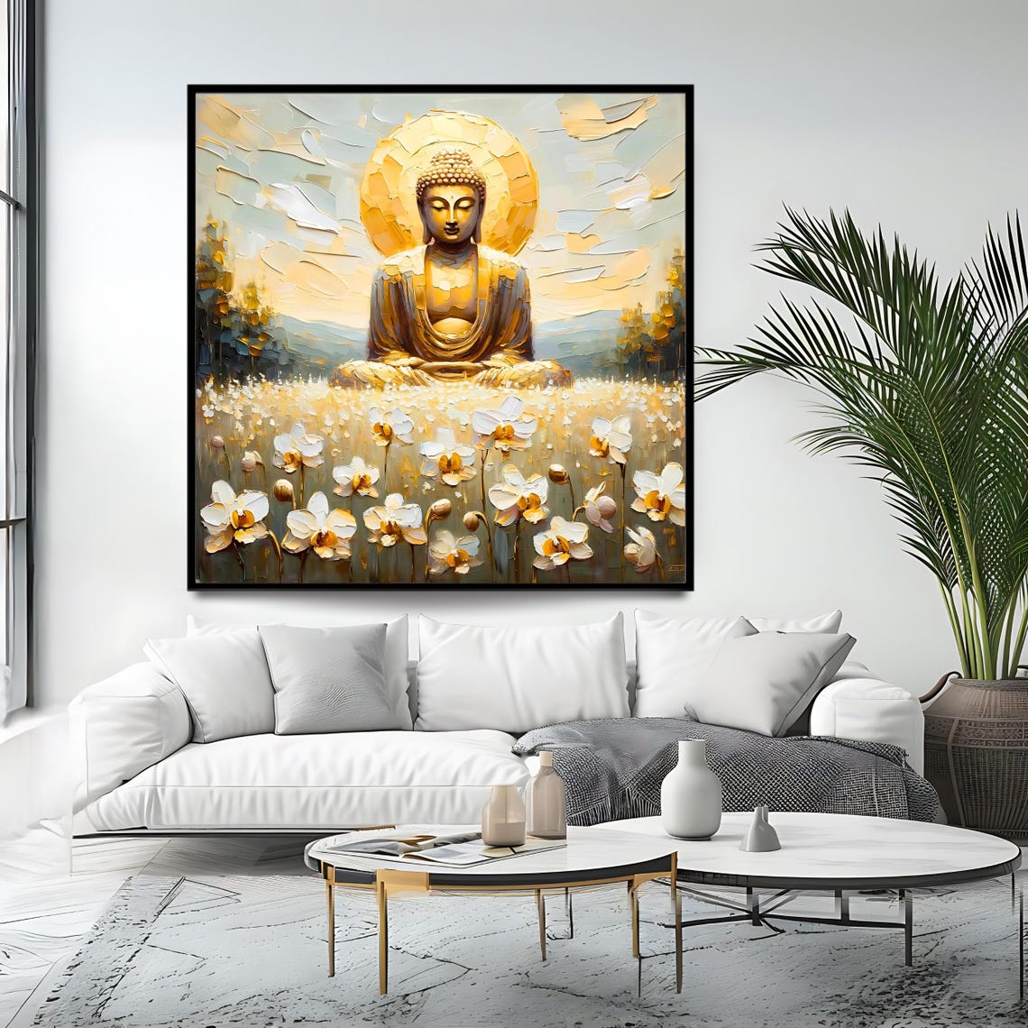 Golden Buddha Square Art Print Serene Artwork Spiritual Wall Decor Buddhist Art - Image 4