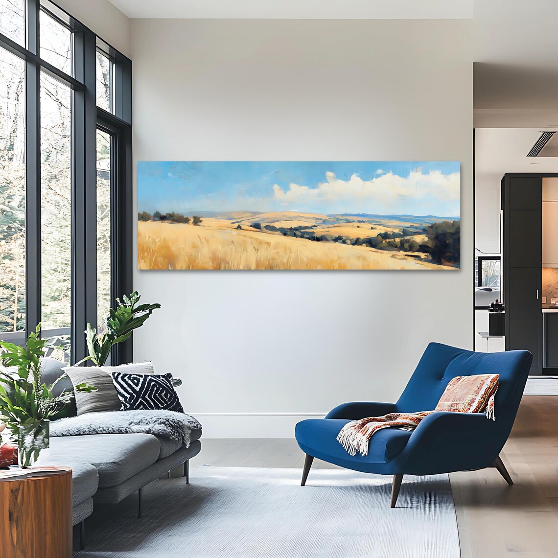 Golden Wheat Fields Panoramic Landscape Art Print - Image 3