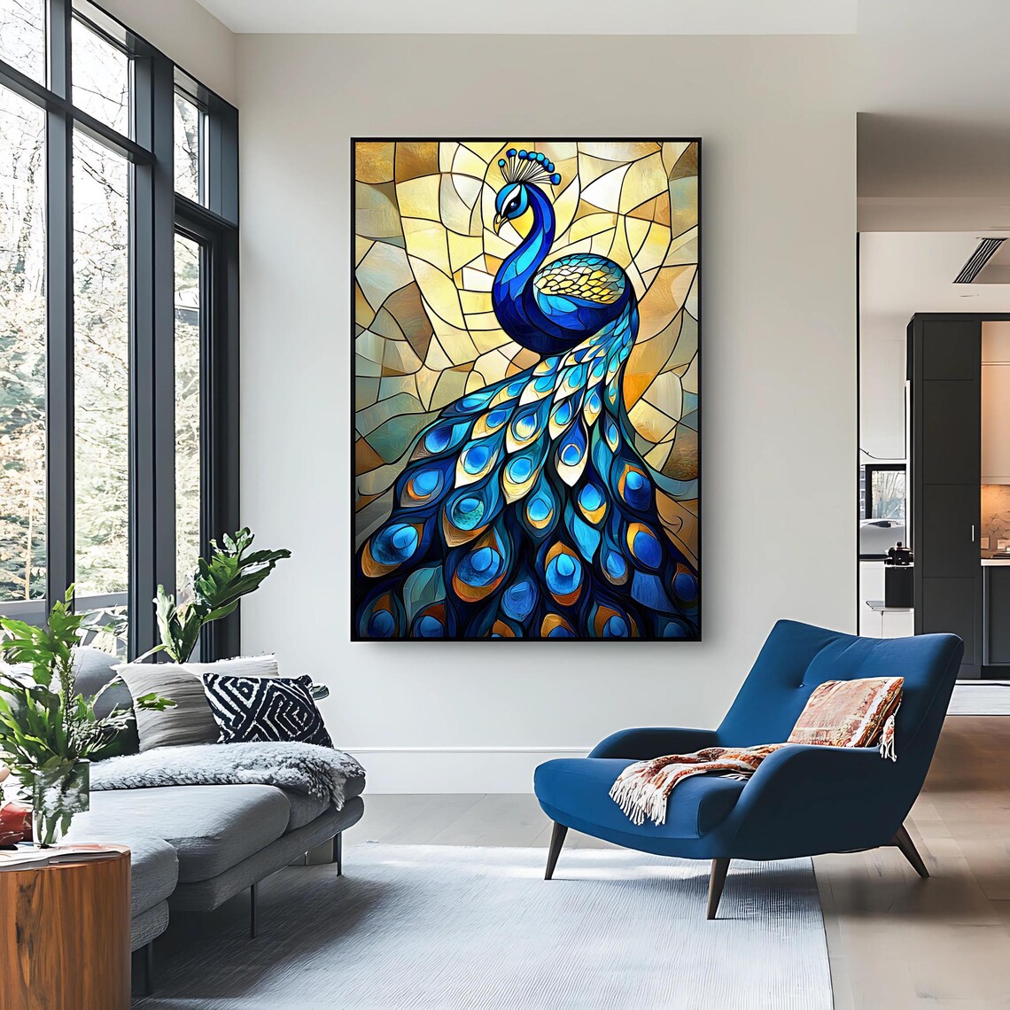 Stained Glass Peacock Elegant Bird Art Print - Image 2
