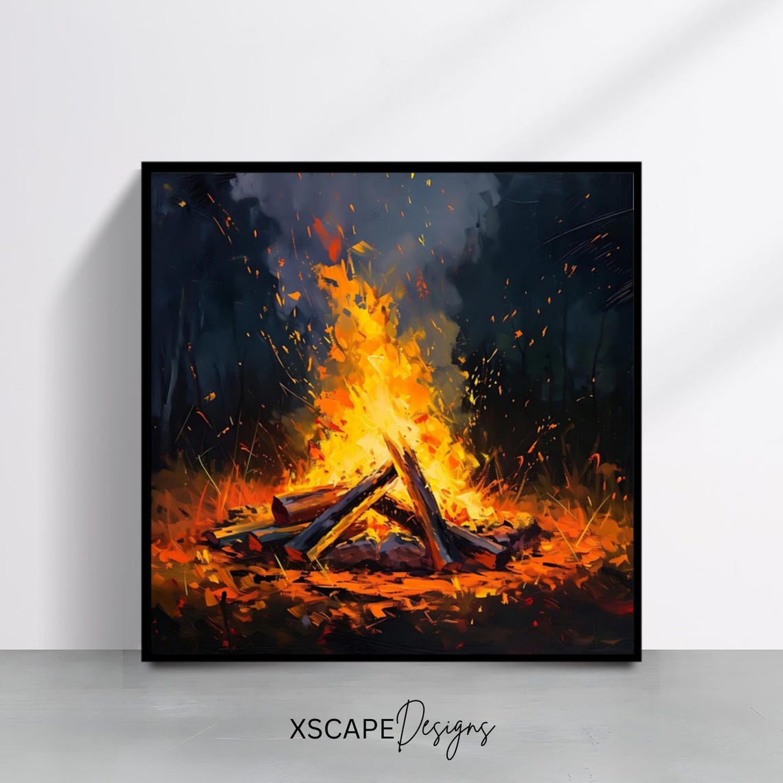 Campfire Art Print, Rustic Home Decor