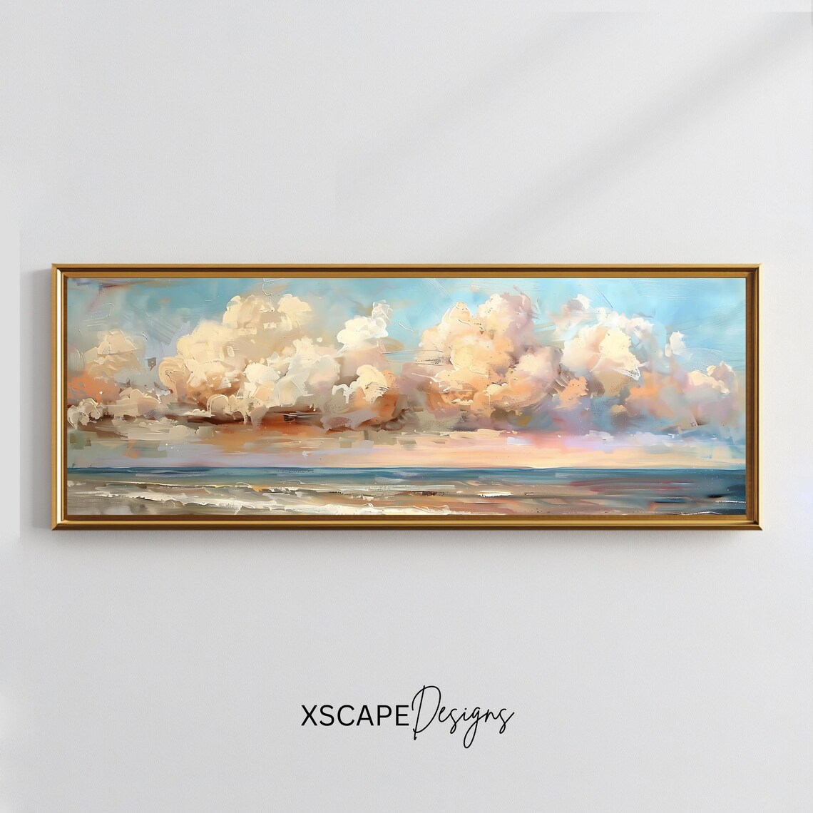 Golden Sunset Cloudscape, Panoramic Ocean Artwork