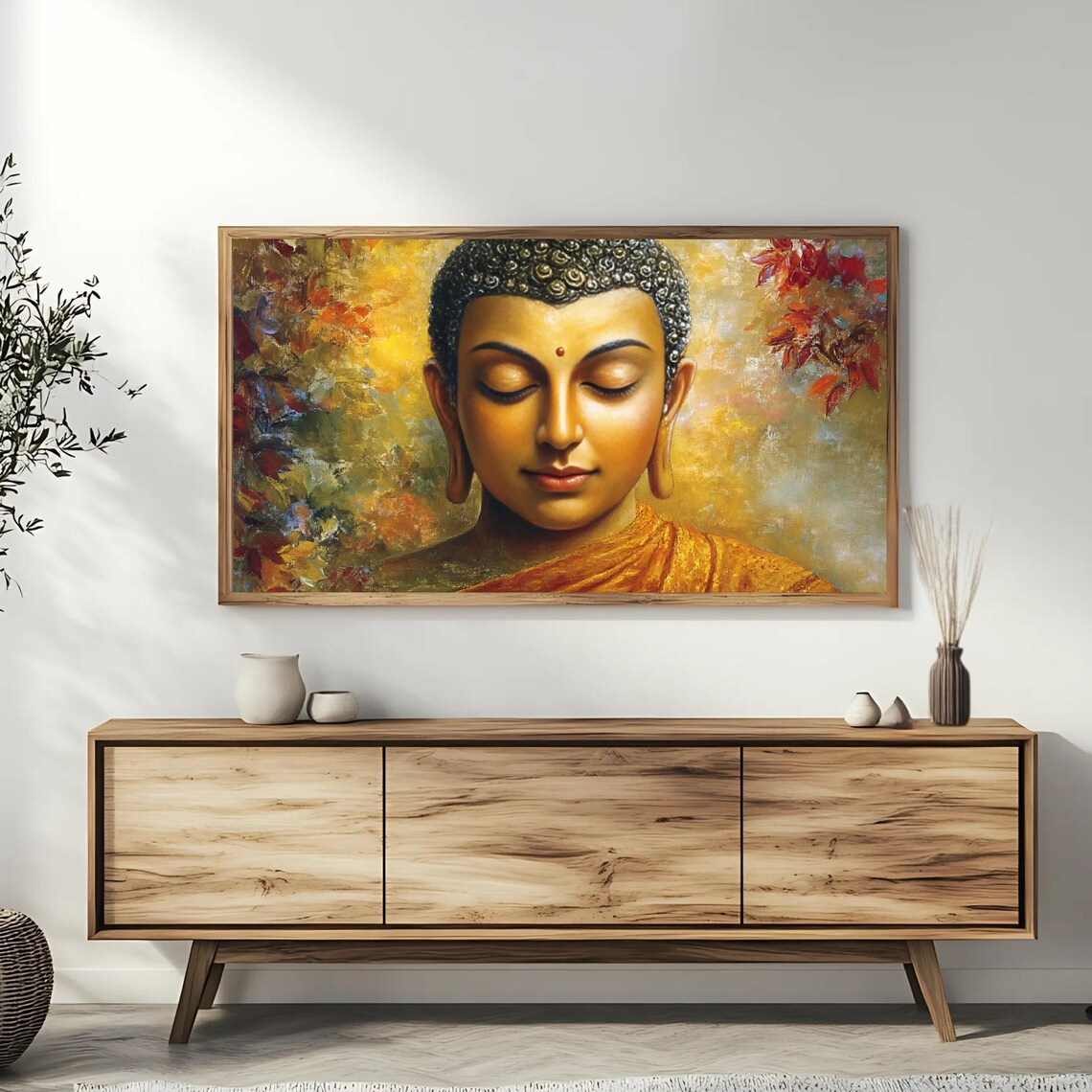 Golden Buddha Meditation Portrait Orange Robe Warm Autumn Art Poster - Image 3