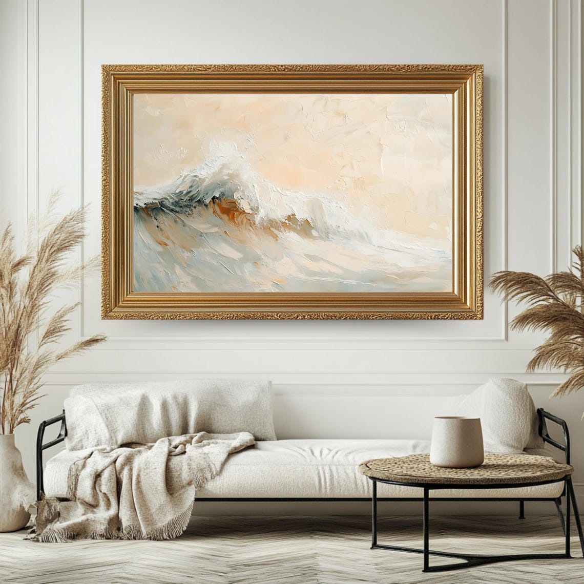 Soft Neutral Ocean Wave Abstract Seascape Cream Coastal Wall Art - Image 4