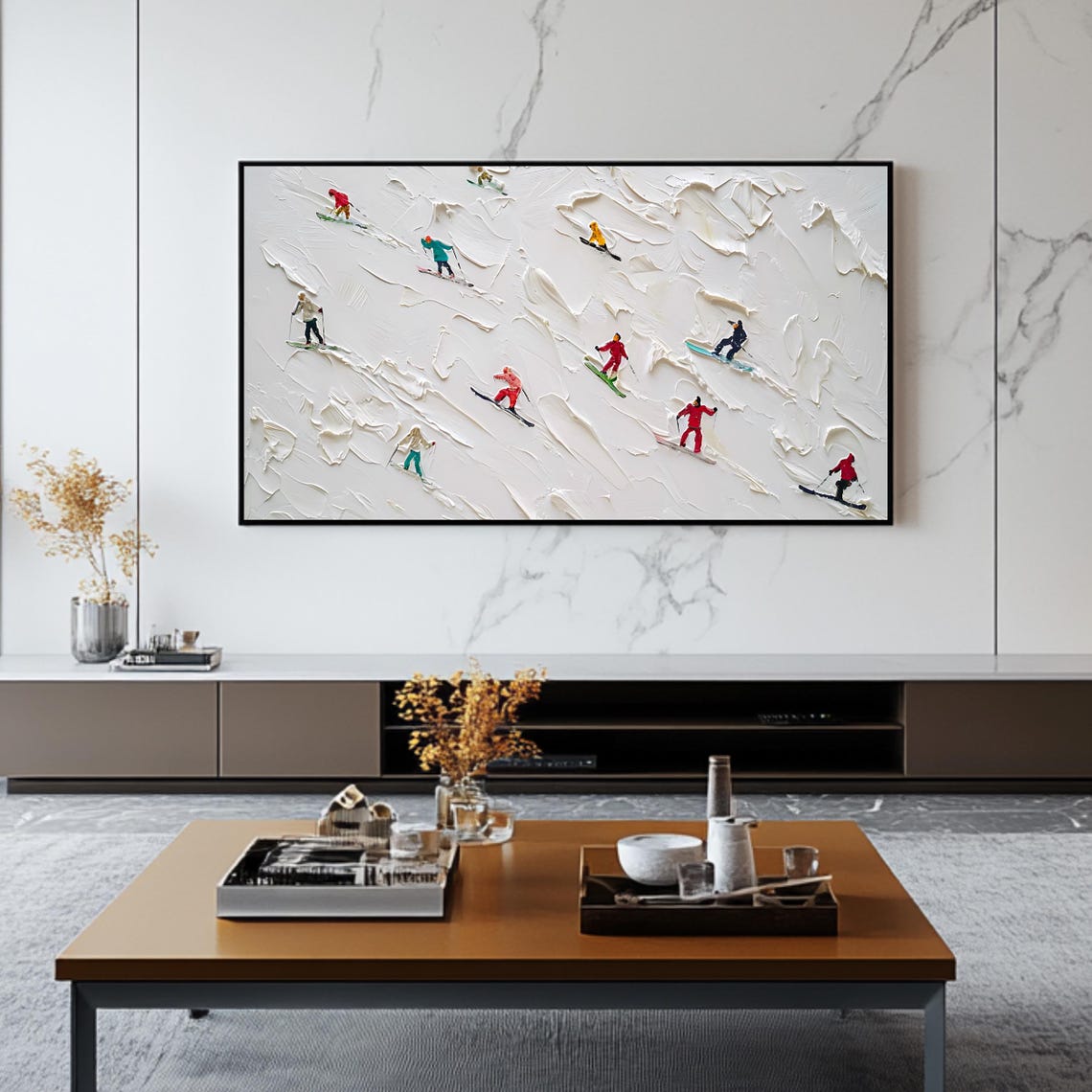 Skiers Gliding Down a Snowy Slope Minimalist Winter Sports Poster - Image 2