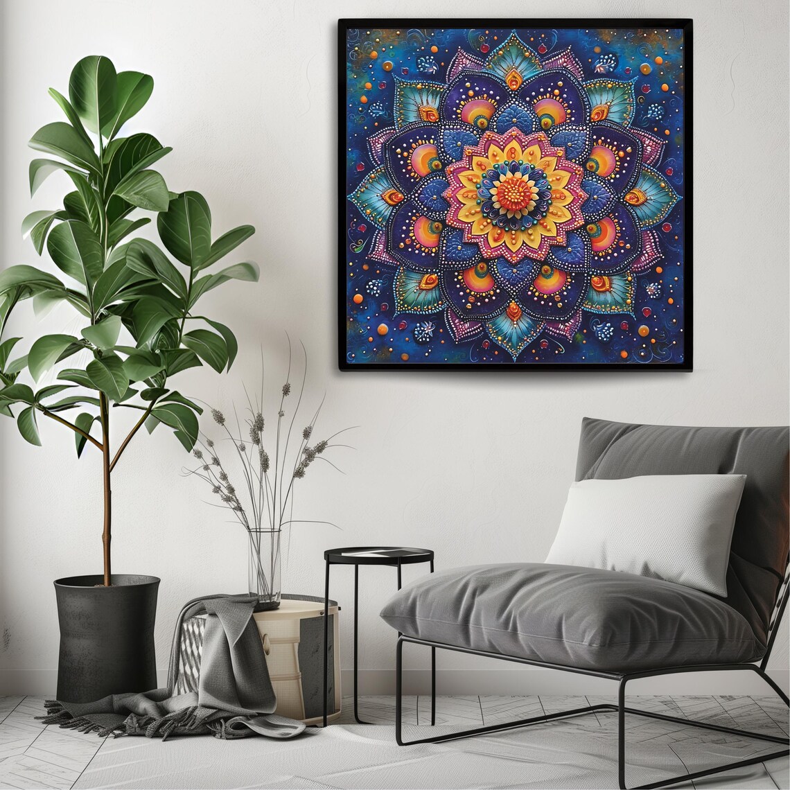 Square Mandala Art, Colorful Boho Wall Decor - Image 3