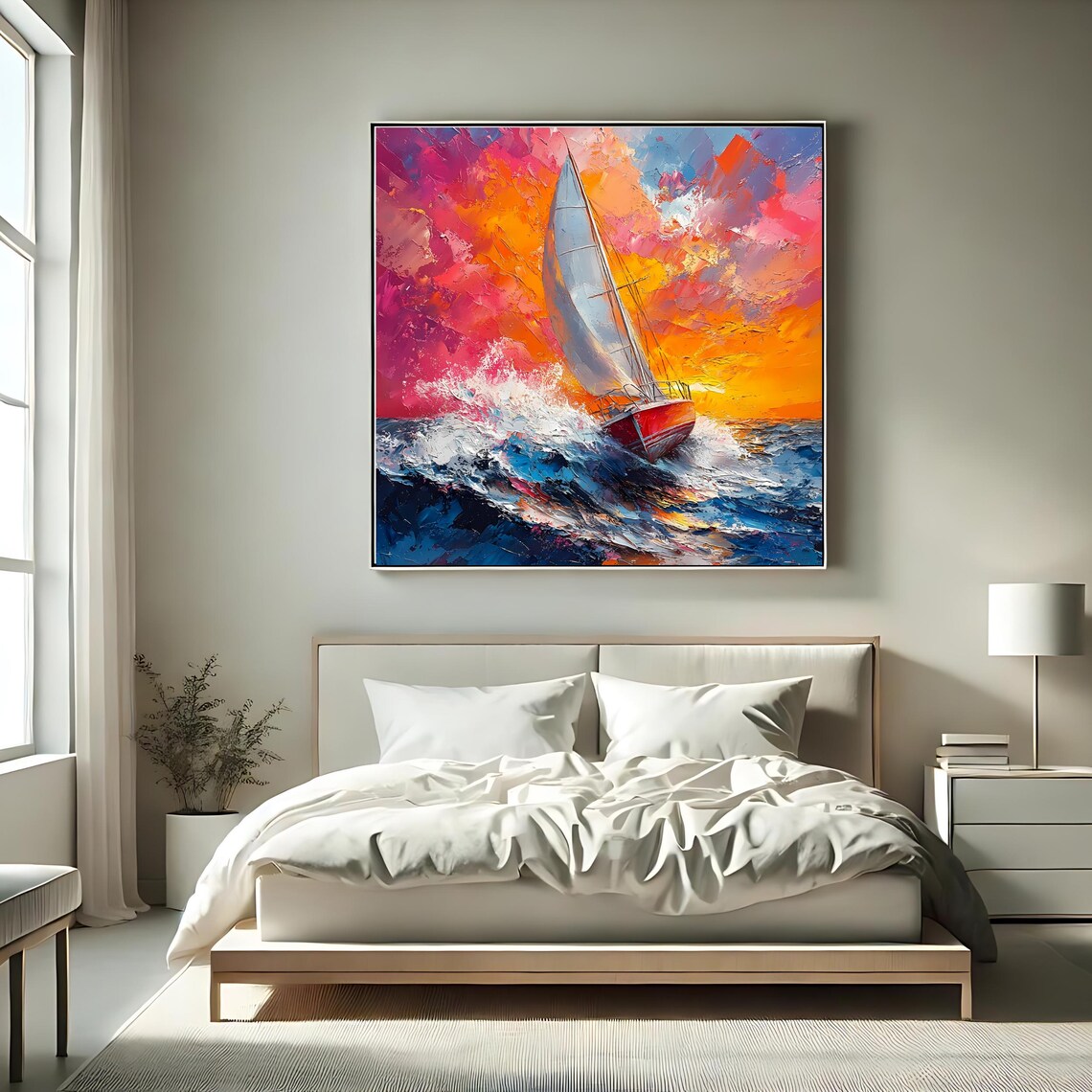 Sailing Wall Art Colorful Ocean Print Abstract Nautical Seascape Painting For Home Decor - Image 2