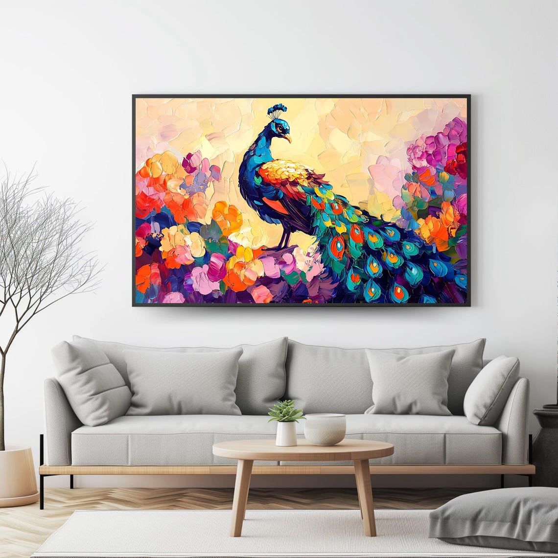 Peacock Colorful Feathers Floral Impasto Painting Vibrant Bird Poster - Image 4