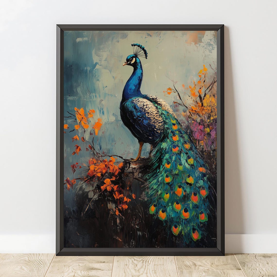 Peacock Standing Dark Moody Garden Colorful Long Tail Feather Poster - Image 2