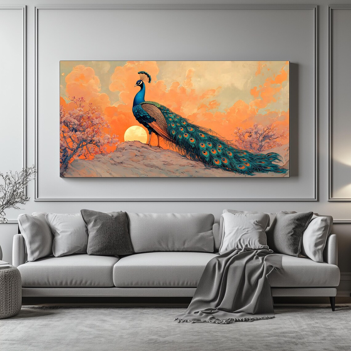 Peacock Sunset Art Print, Panoramic Wall Art - Image 3