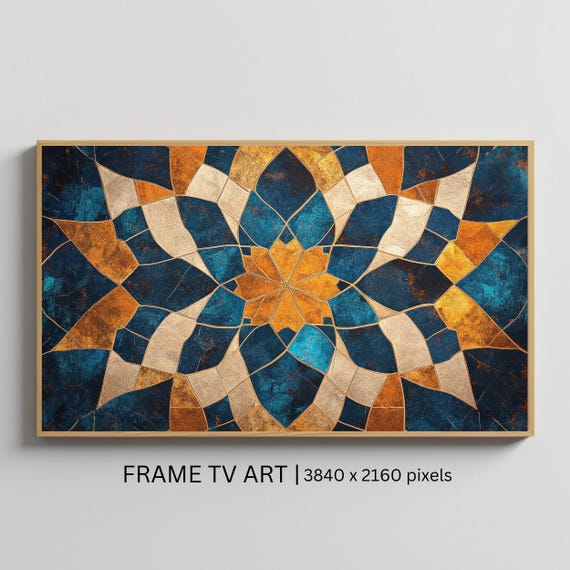 Islamic Geometric Art For Frame Tv Roku Screensaver Blue And Gold Wall Art