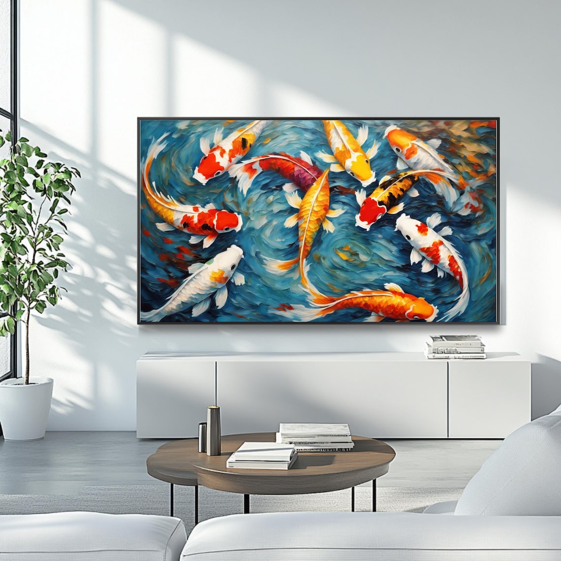 Colorful Koi Fish Swimming Pond Turquoise Water Painting Poster - Image 4