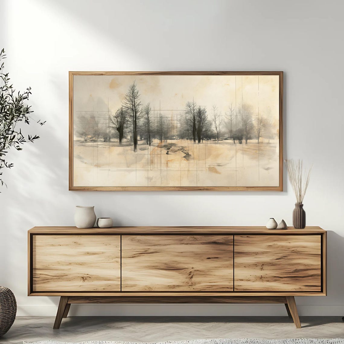 Minimalist Winter Trees Snow Landscape Sketch Art Travel Poster - Image 3