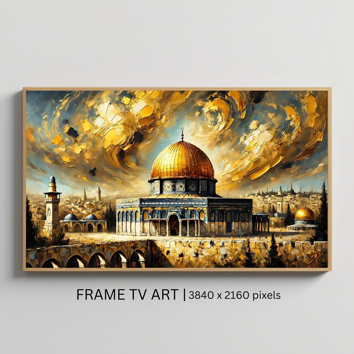 Dome of the Rock Jerusalem Golden Sky Oil Painting Frame TV Art Poster