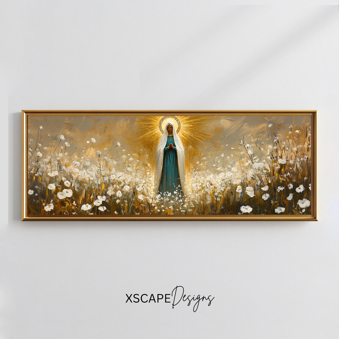 Virgin Mary Catholic Christian Art Print, Panoramic Devotional