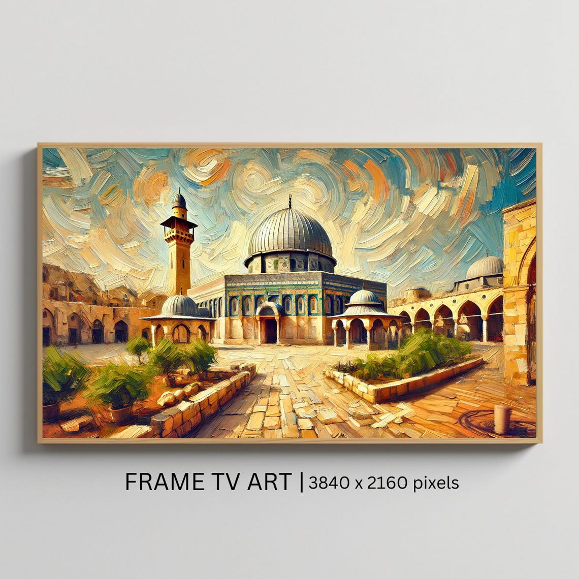 Al Aqsa Mosque Courtyard Silver Dome Swirling Sky Impasto Art Poster