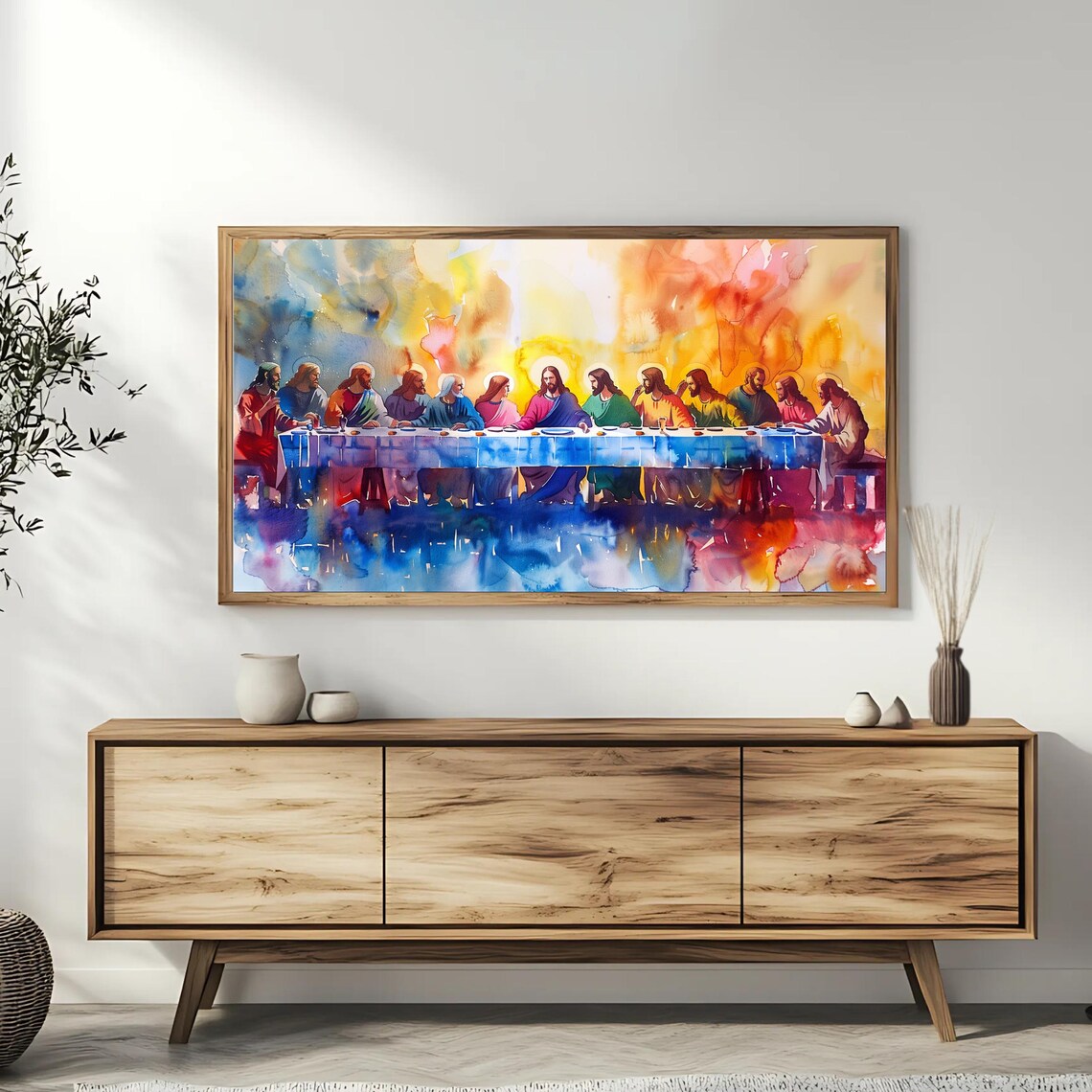Last Supper Watercolor Jesus Twelve Apostles Vibrant Christian Art Print Poster - Image 3