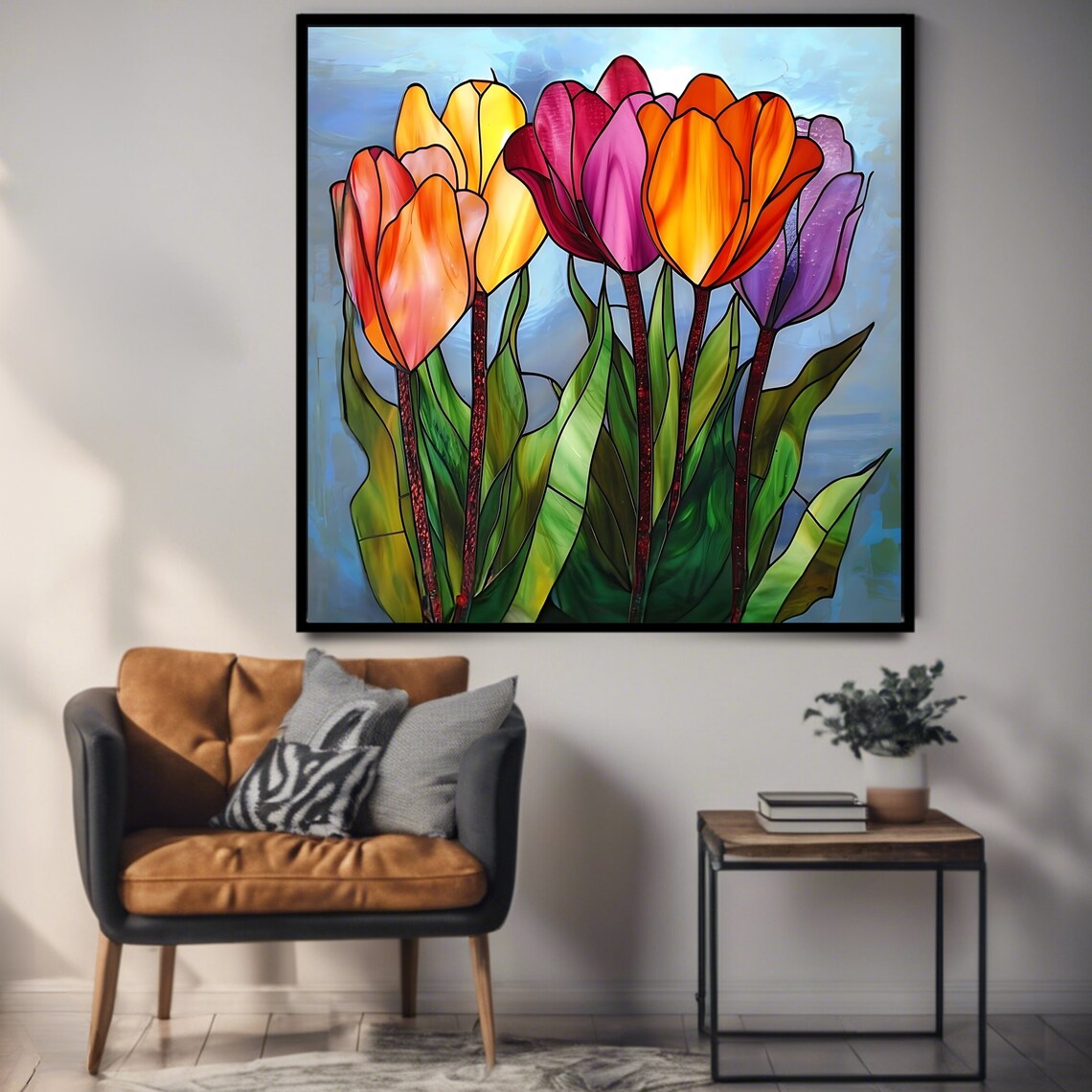 Stained Glass Tulips Colorful Spring Blooms Vibrant Floral Art Print - Image 3