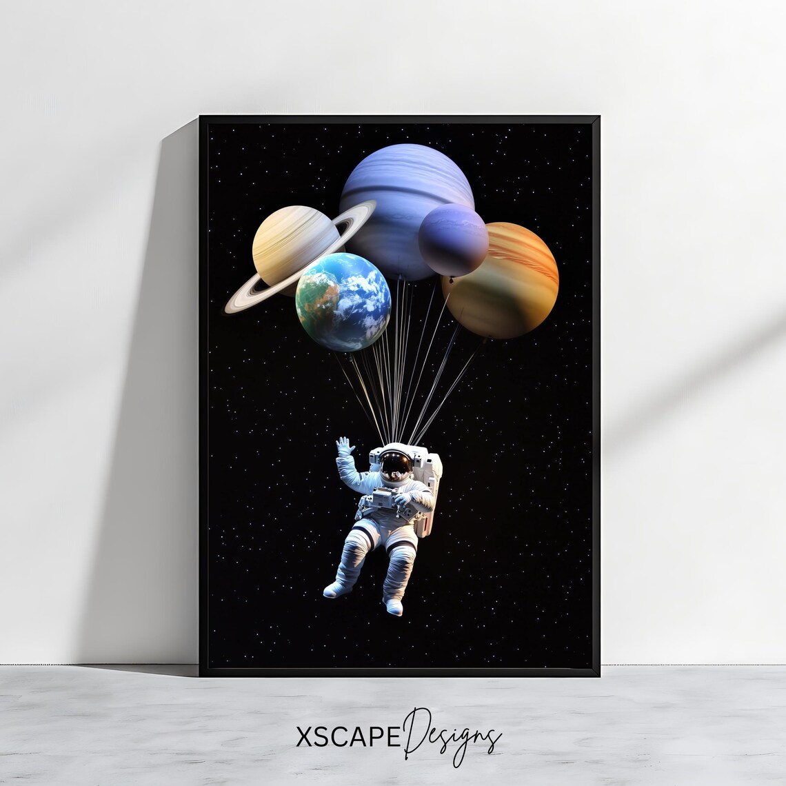 Astronaut Planets Art Print, Surreal Sci Fi Space