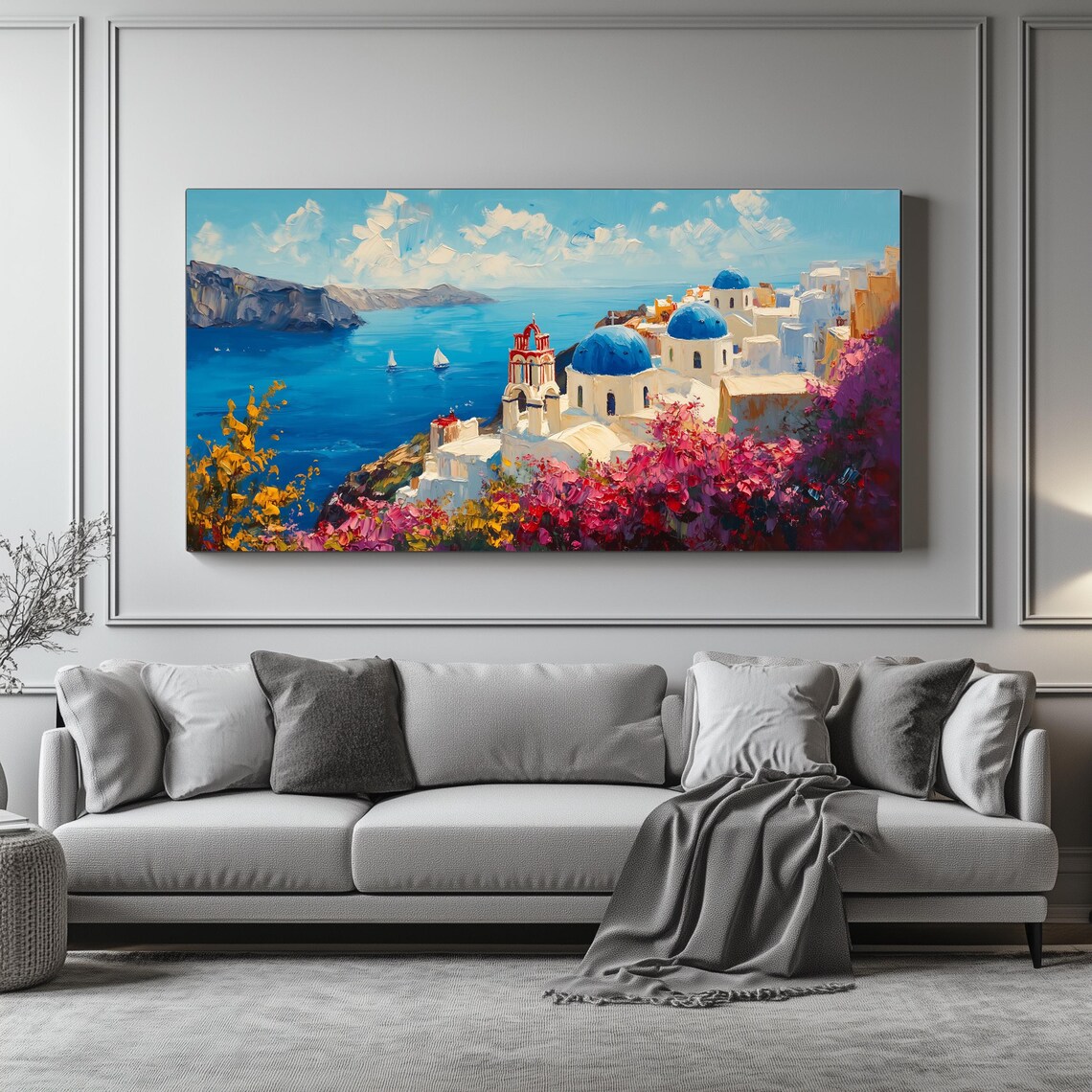 Santorini Travel Poster, Panoramic Coastal Artwork - Image 3